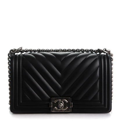 Chanel Calfskin Chevron Quilted Medium Boy Flap Black 1 of 7