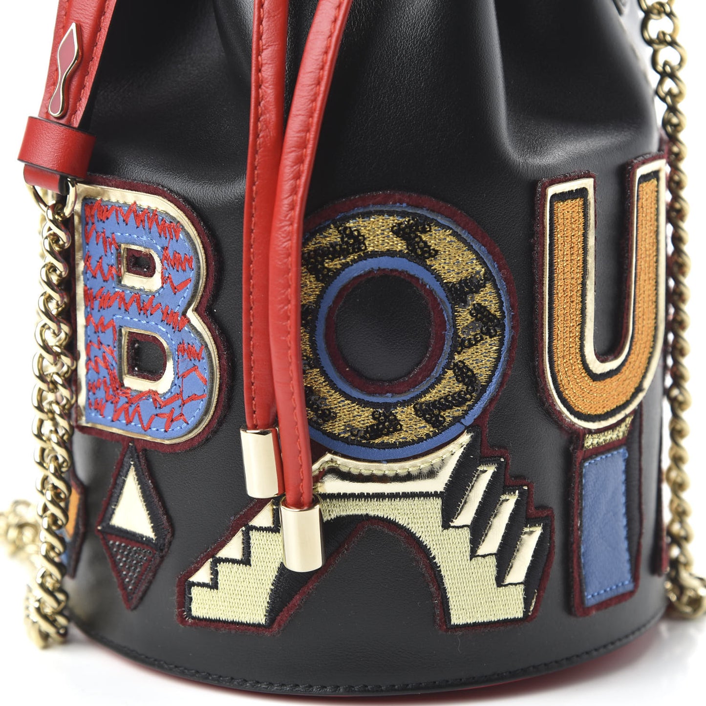 Calfskin Embroidered Alpha Marie Jane Bucket Black Multicolor