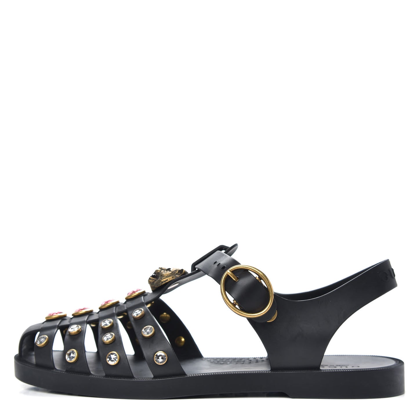 Rubber Crystal Womens Buckle Strap Sandals 36 Black