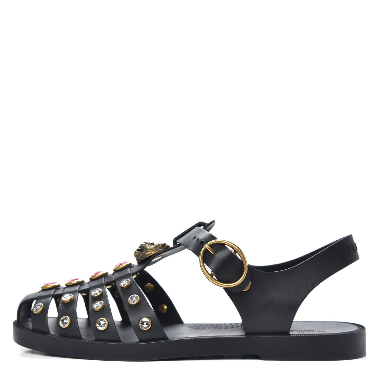 Gucci Rubber Crystal Womens Buckle Strap Sandals 36 Black 1 of 9