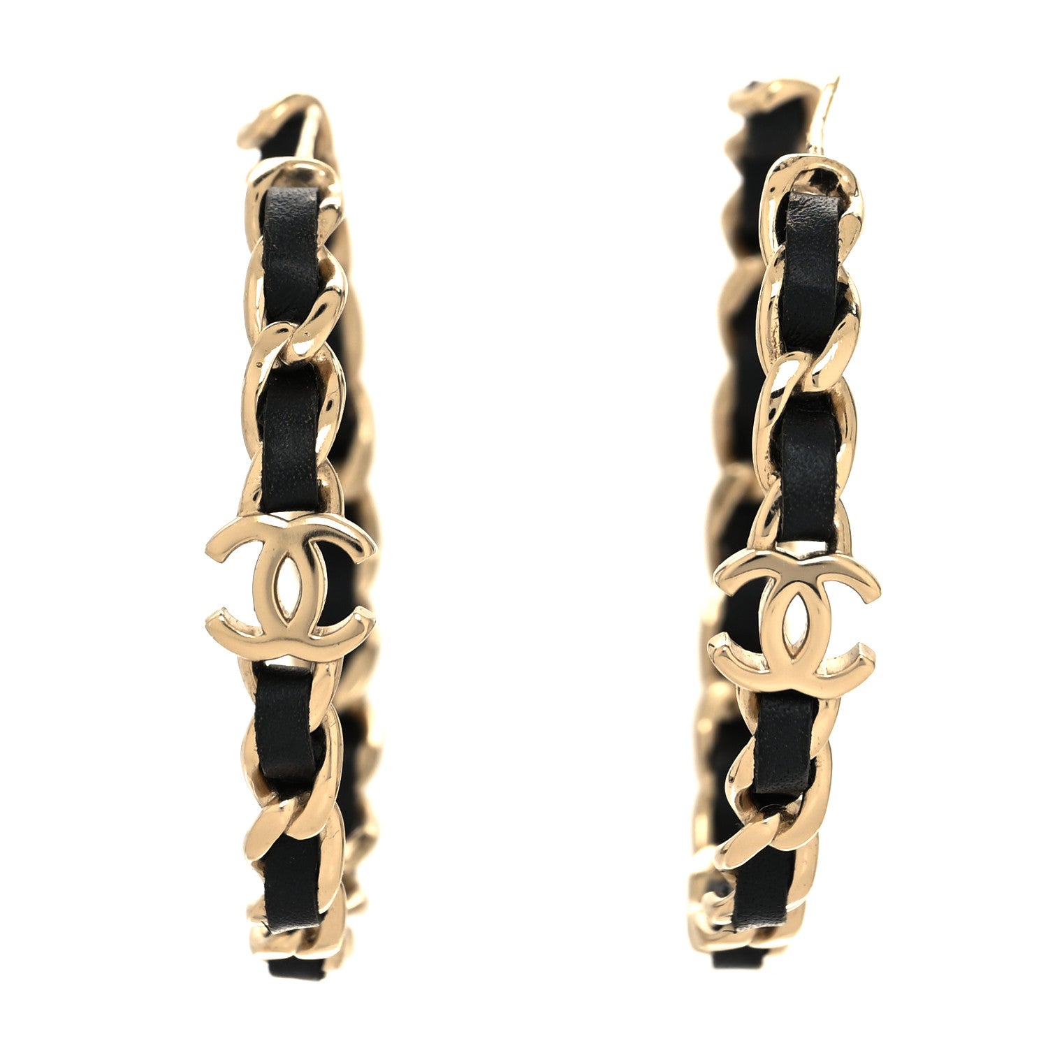 Chanel Lambskin CC Turnlock Chain Hoop Earrings Gold Black 1 of 4