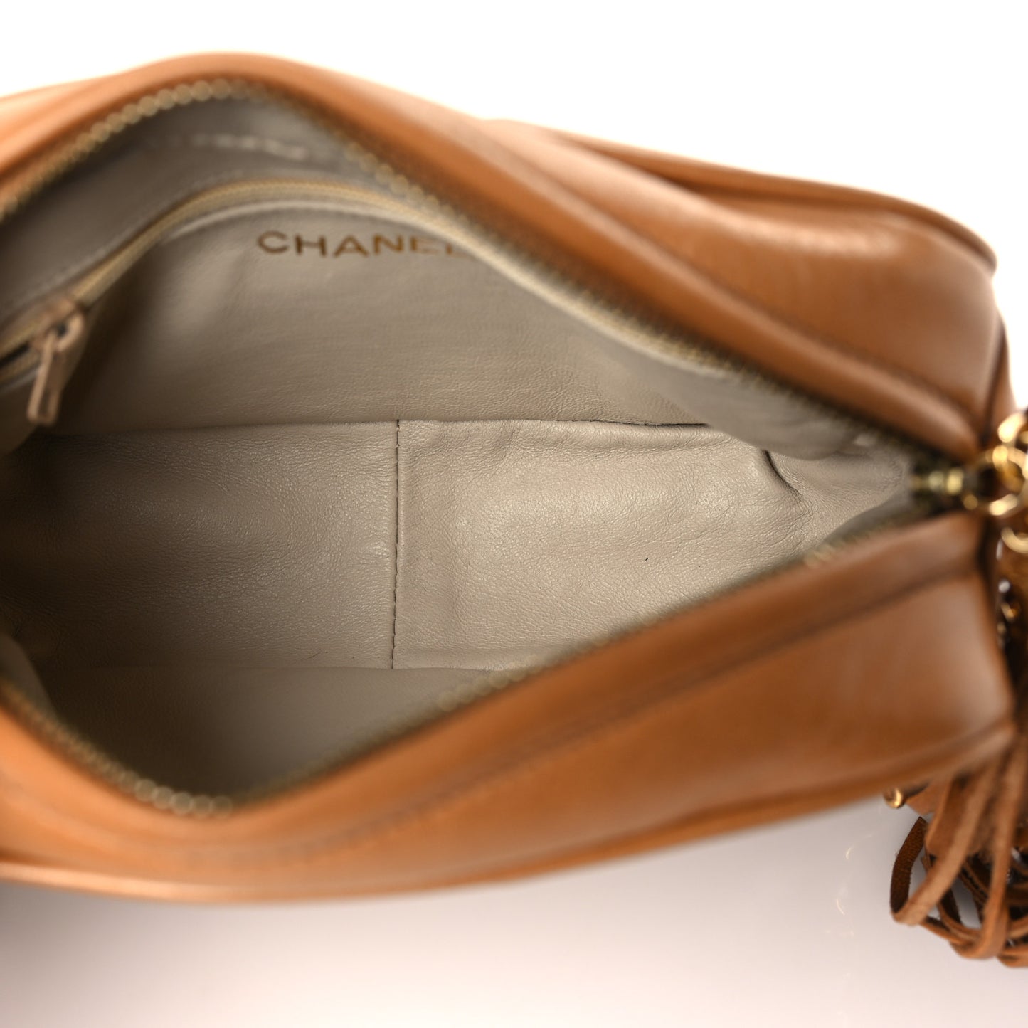 Lambskin Quilted Tassel Camera Bag Brown