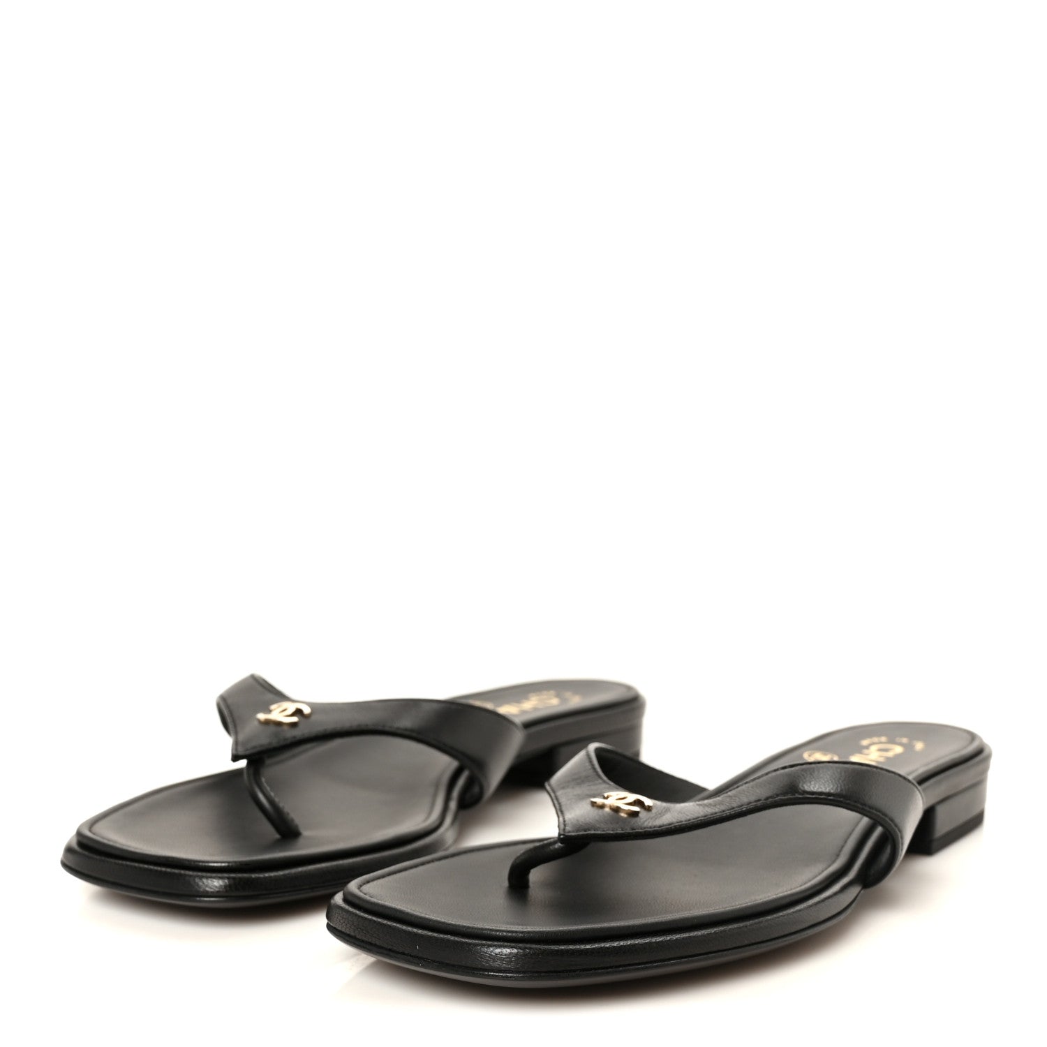 Chanel Lambskin CC Thong Sandals 37 Black 4 of 9