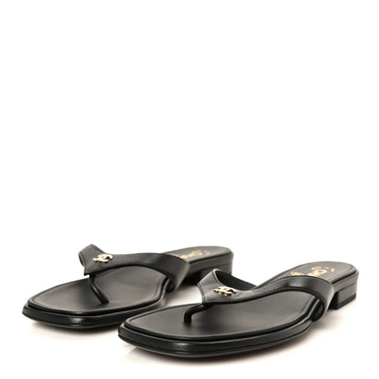 Chanel Lambskin CC Thong Sandals 37 Black 4 of 9