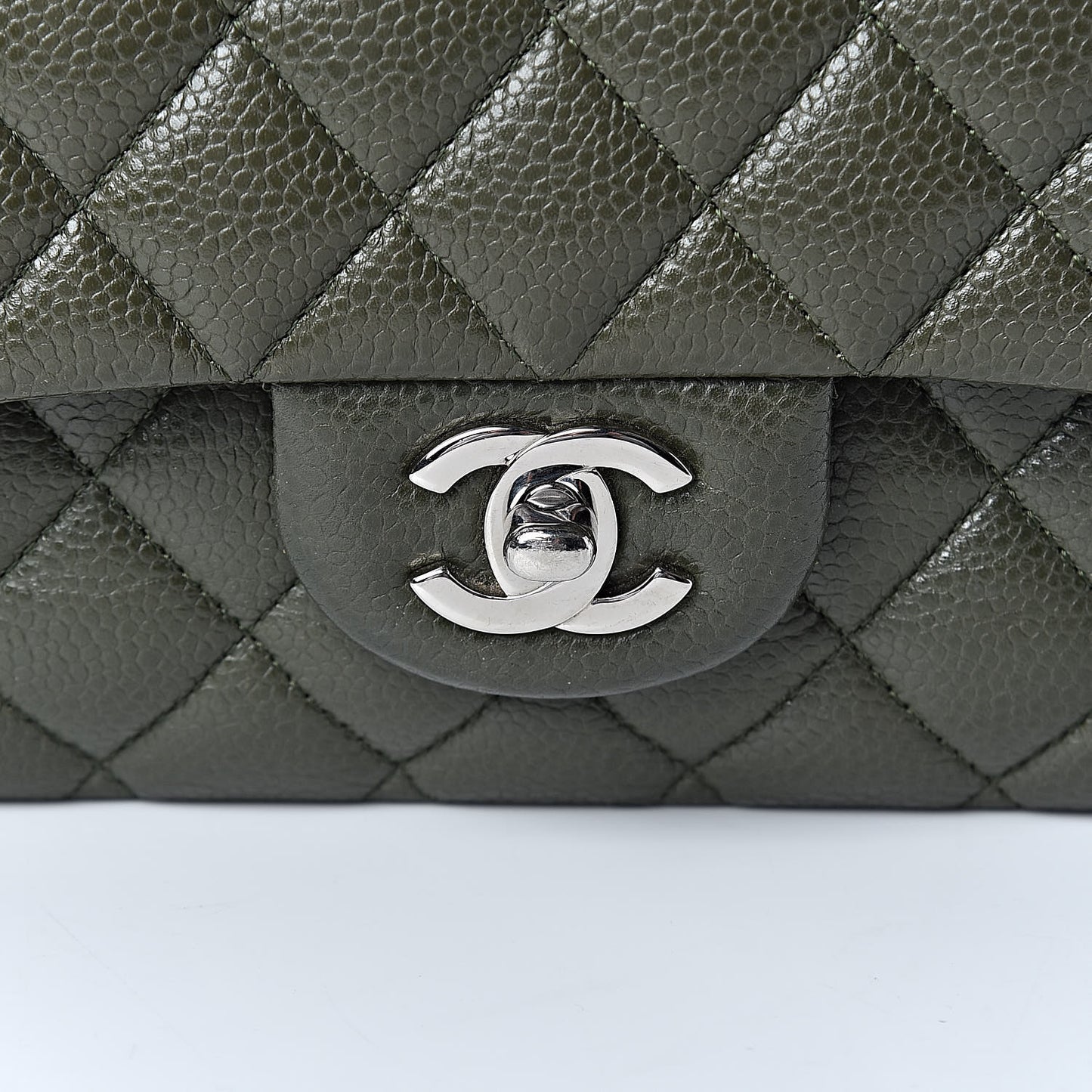 Caviar Quilted Medium Double Flap Dark Green