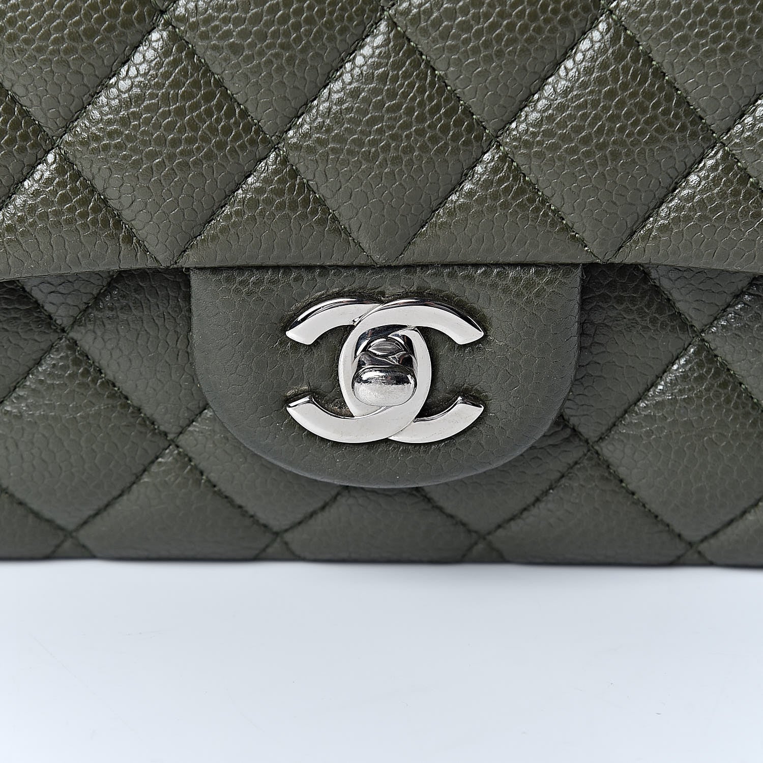Chanel Caviar Quilted Medium Double Flap Dark Green 9 of 12