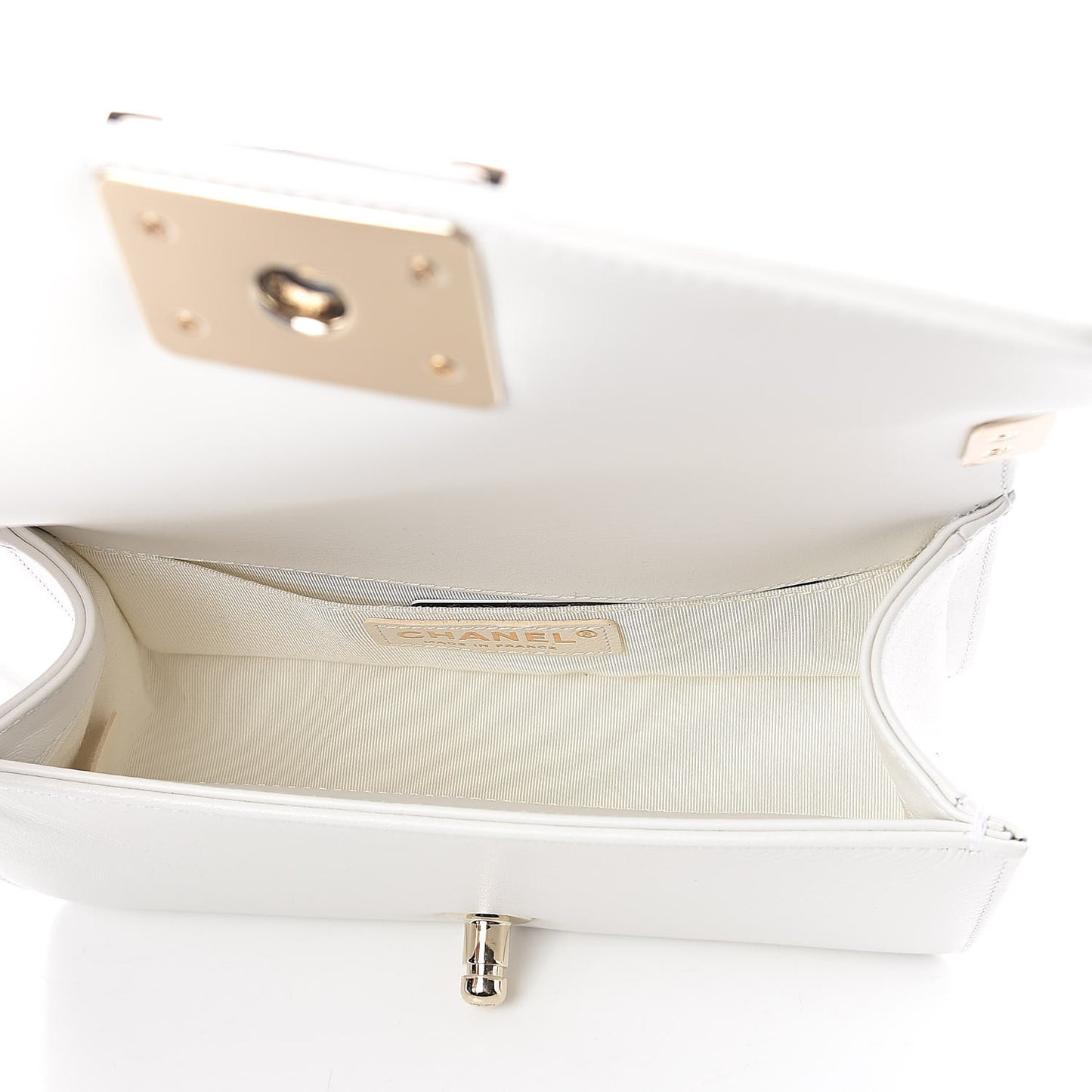 Calfskin Pearl Small Boy Flap White