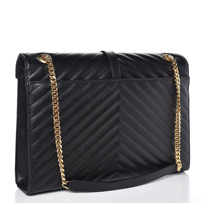 Saint Laurent Grain De Poudre Matelasse Chevron Large Monogram Satchel Black 3 of 7