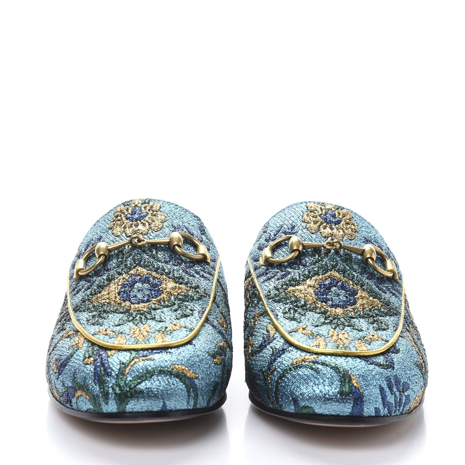 Gucci Iridescent Brocade Womens Princetown Slippers 36.5 Azure Multicolor Oro 2 of 10
