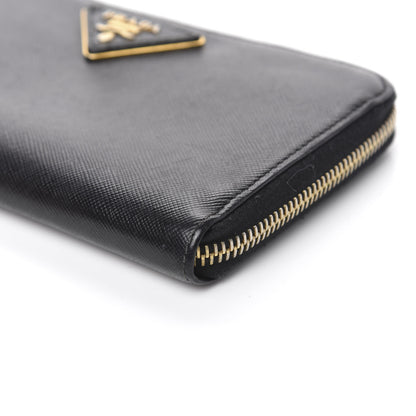 Prada Saffiano Triangle Zip Around Wallet Black 9 of 11