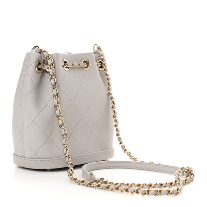 Chanel Calfskin Stitched Chain Bucket Bag Light Grey 3 of 11