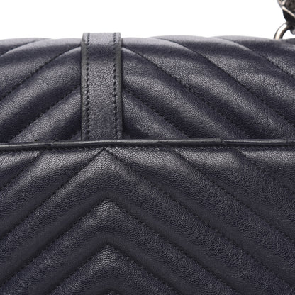 Saint Laurent Sheepskin Matelasse Chevron Monogram Medium College Bag Deep Marine 15 of 18