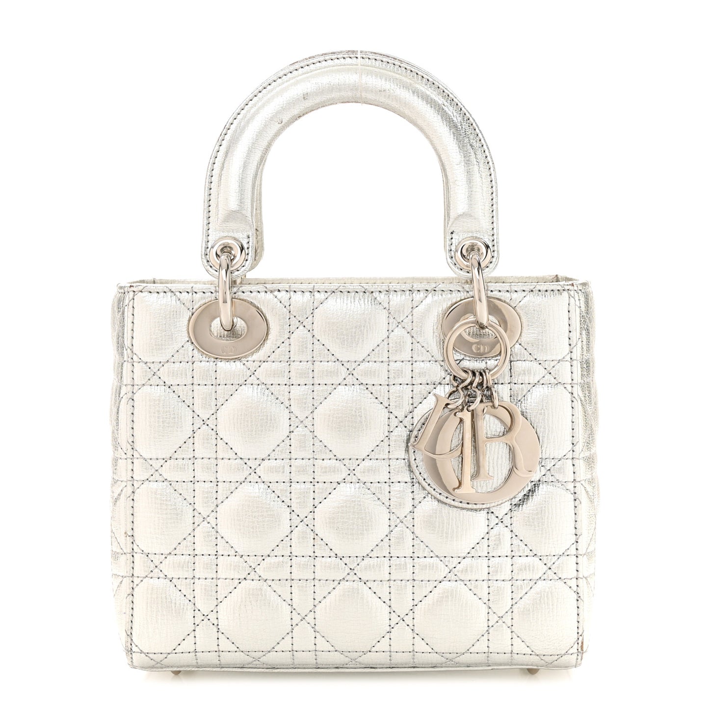 Metallic Grained Calfskin Cannage Small Lady Dior Silver