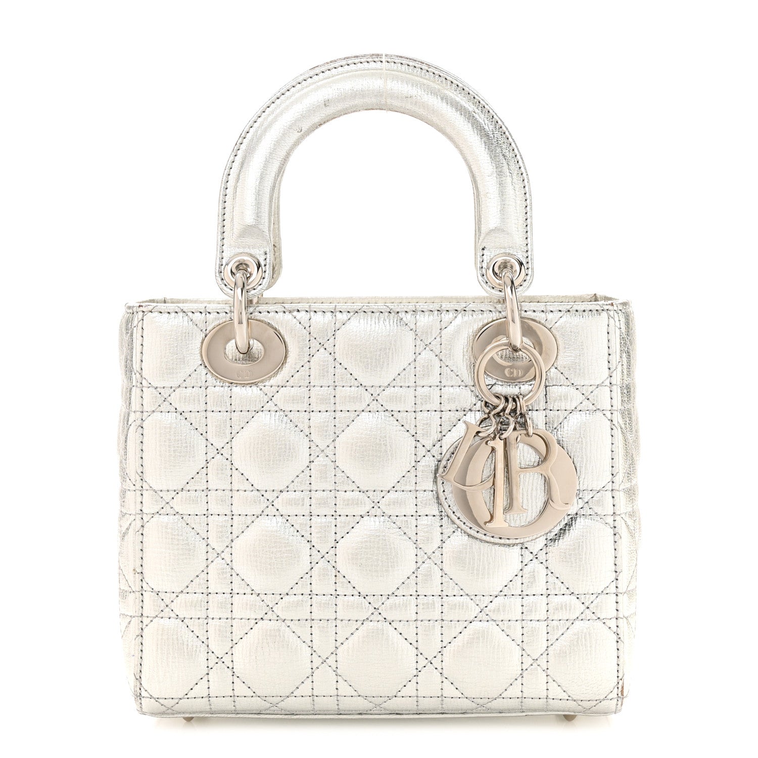 Christian Dior Metallic Grained Calfskin Cannage Small Lady Dior Silver 1 of 17