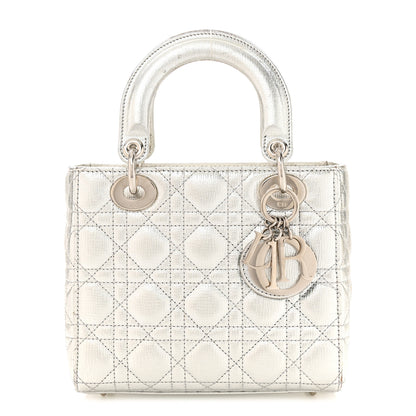 Christian Dior Metallic Grained Calfskin Cannage Small Lady Dior Silver 1 of 17