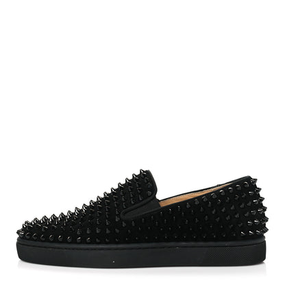 Christian Louboutin Suede Mens Roller Boat Spiked Flat Sneakers 39 Black 1 of 8
