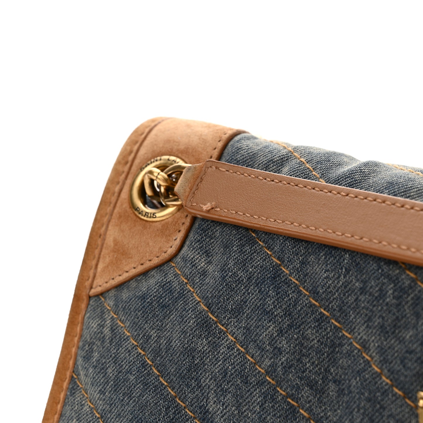 Denim Suede Monogram Medium Niki Chain Satchel Blue Cinnamon