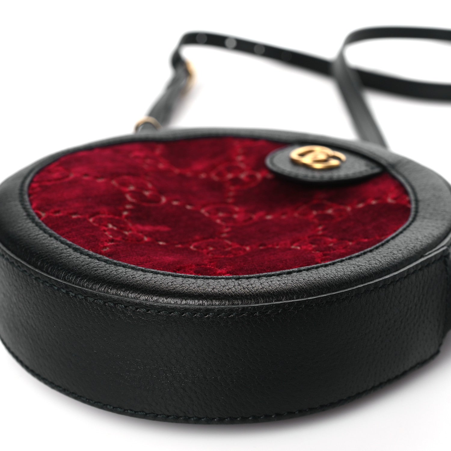 Gucci Velvet GG Monogram Textured Calfskin Round Shoulder Bag Red Cipria Black 10 of 11