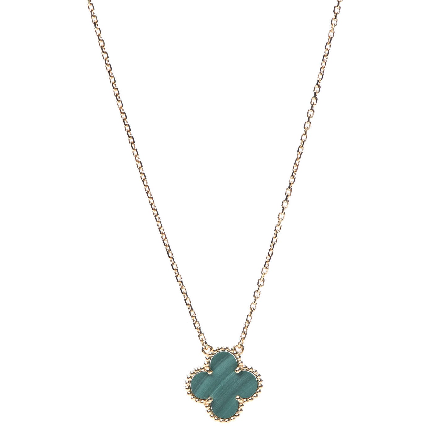 18K Yellow Gold Malachite Vintage Alhambra Pendant Necklace