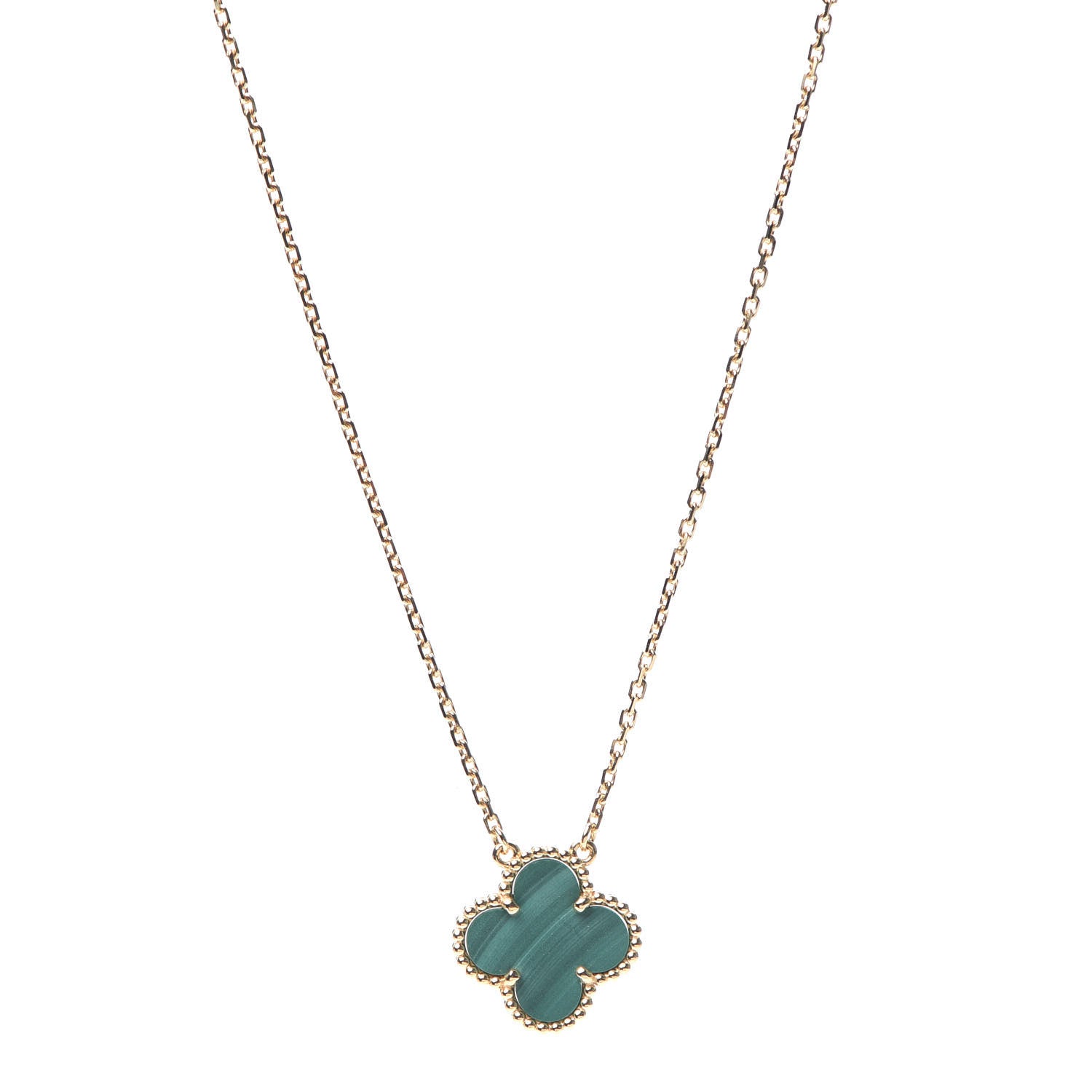 Van Cleef & Arpels 18K Yellow Gold Malachite Vintage Alhambra Pendant Necklace 1 of 7