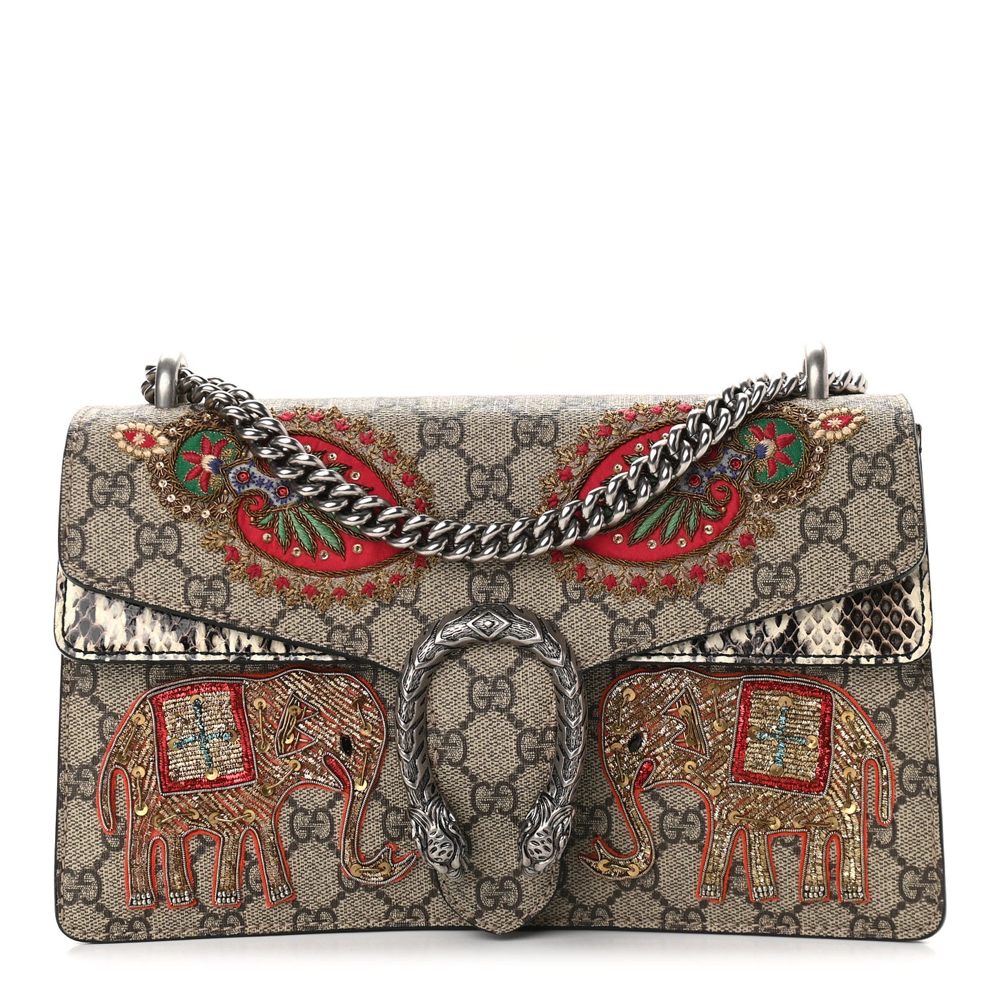 GG Supreme Monogram Elaphe Elephant Embroidered Small Dionysus Shoulder Bag