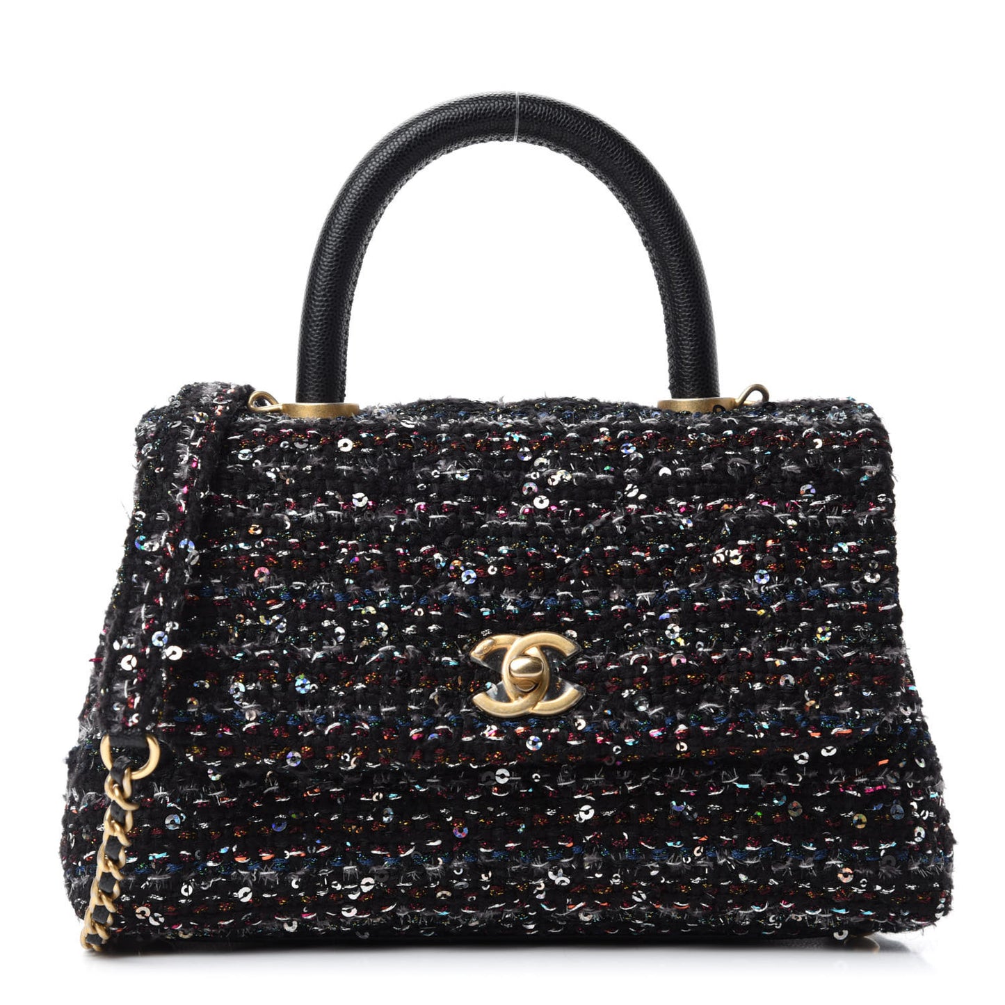 Tweed Sequin Mini Coco Handle Flap Black