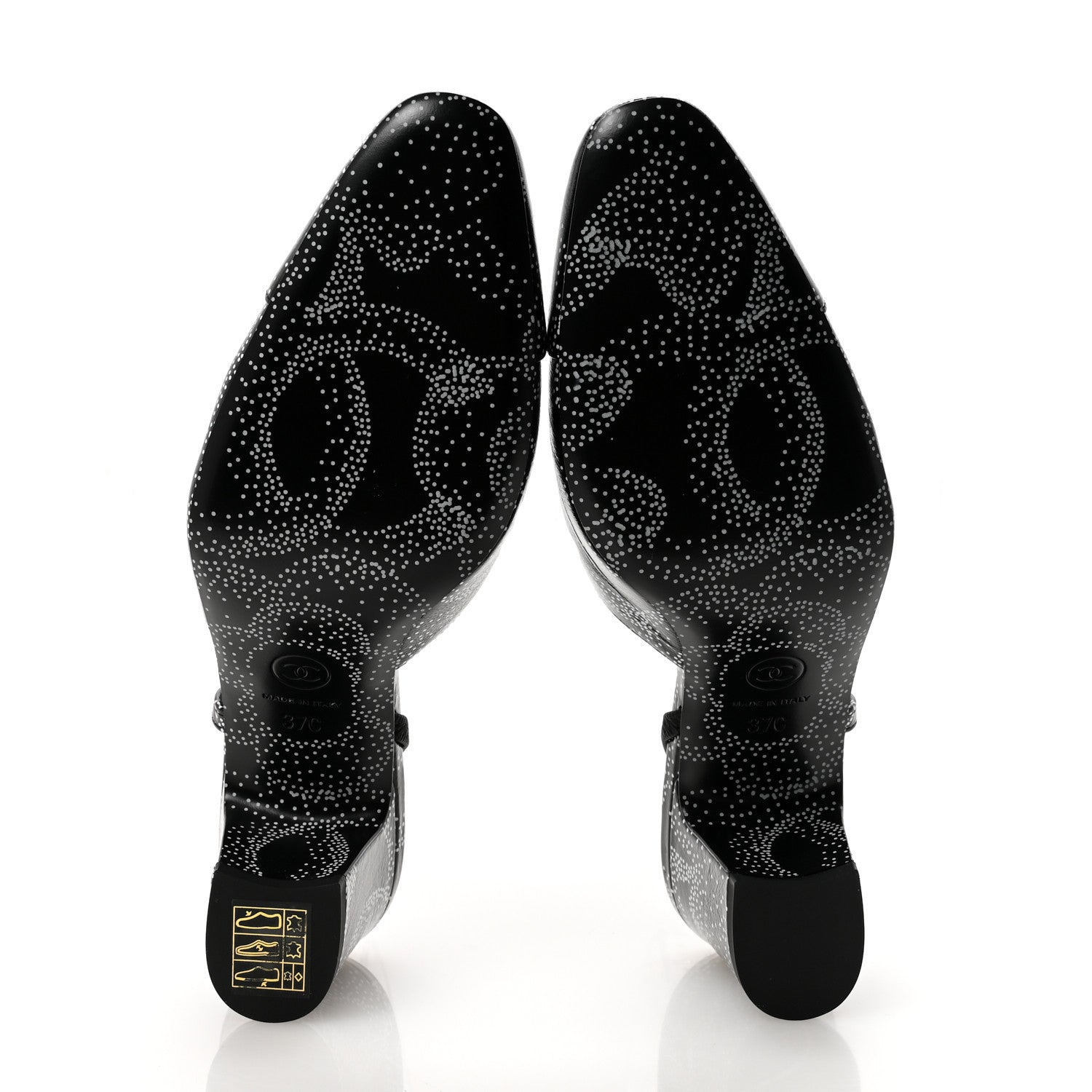 Chanel Calfskin Camellia Printed Cap Toe CC Slingback Pumps 37 Black White 6 of 9