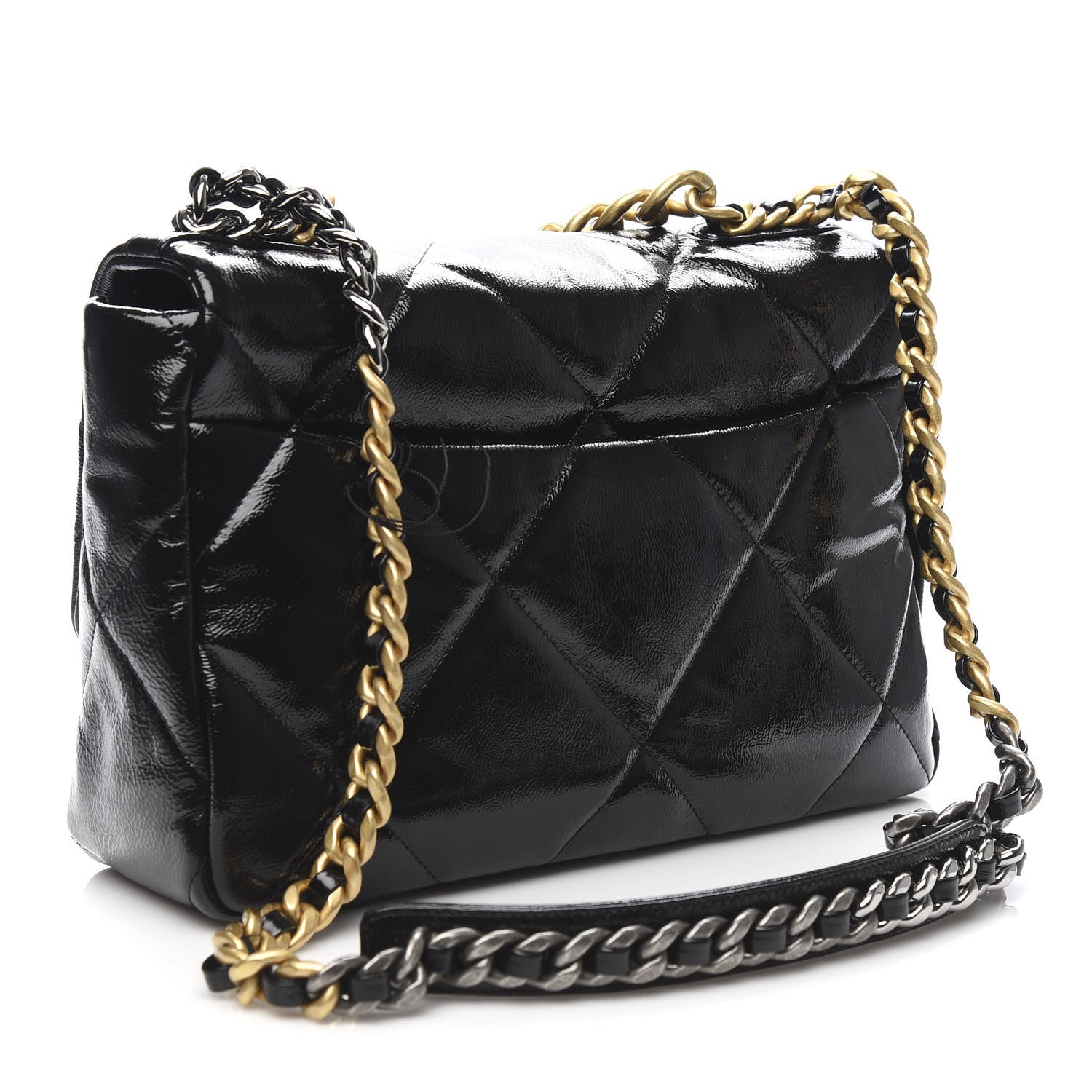 Chanel Shiny Crumpled Calfskin Quilted Large 19 Flap Black 3 of 10
