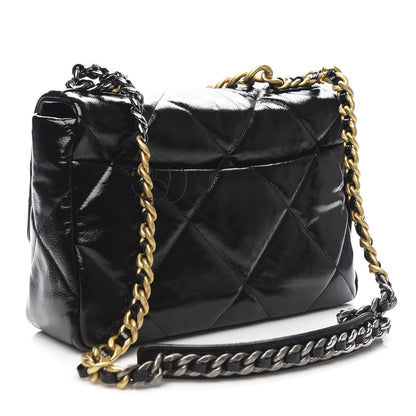 Chanel Shiny Crumpled Calfskin Quilted Large 19 Flap Black 3 of 10