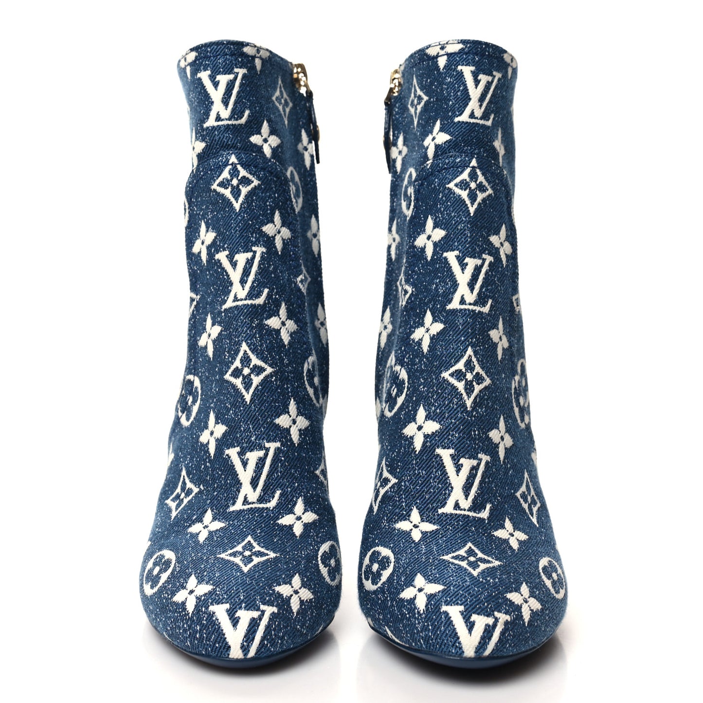 Denim Monogram Silhouette Ankle Boots 36 Navy Blue