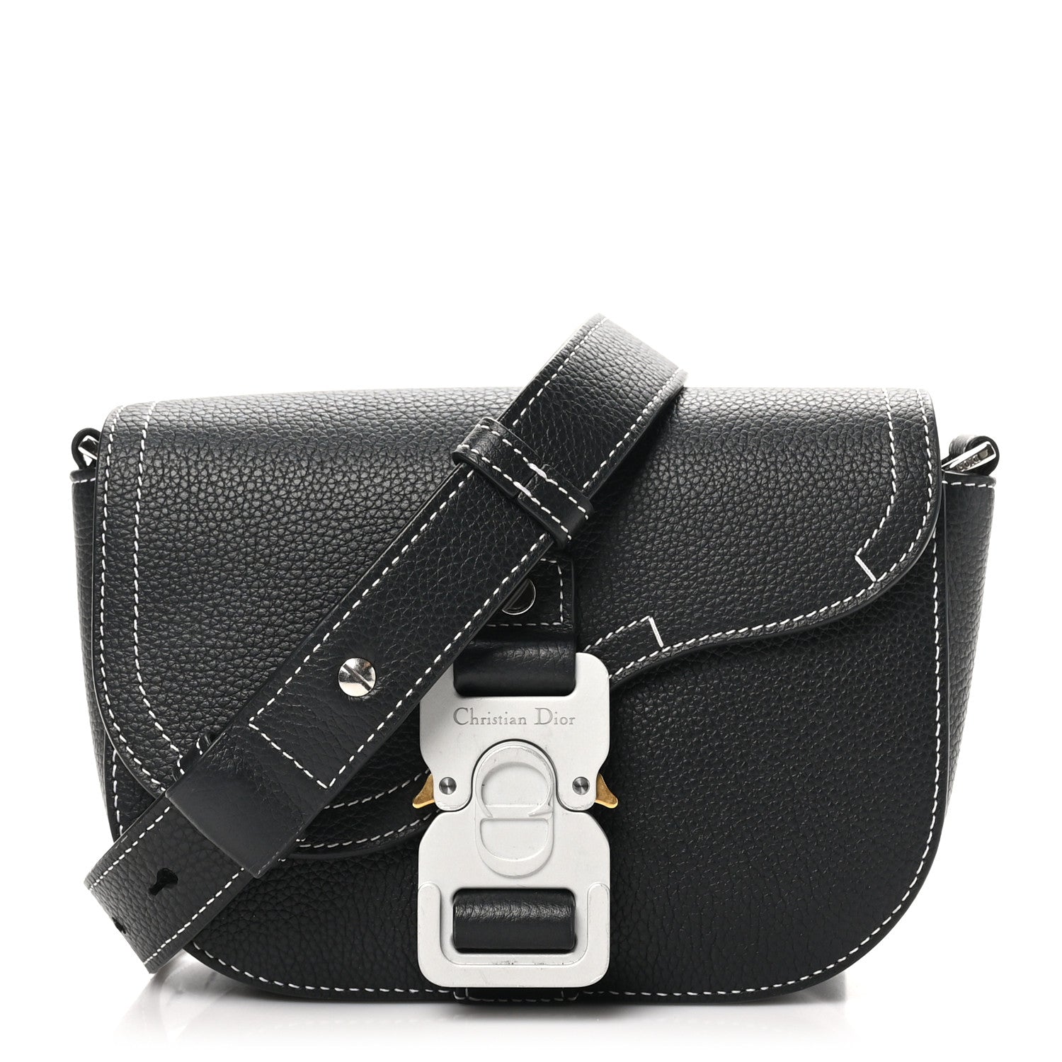 Christian Dior Grained Calfskin Saddle Messenger Bag With Strap Black 1 of 10