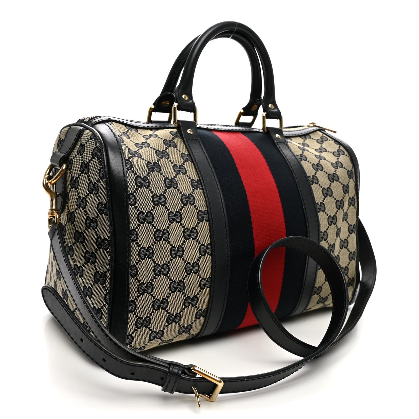 Monogram Selleria Calfskin Vintage Web Medium Boston Beige Blue