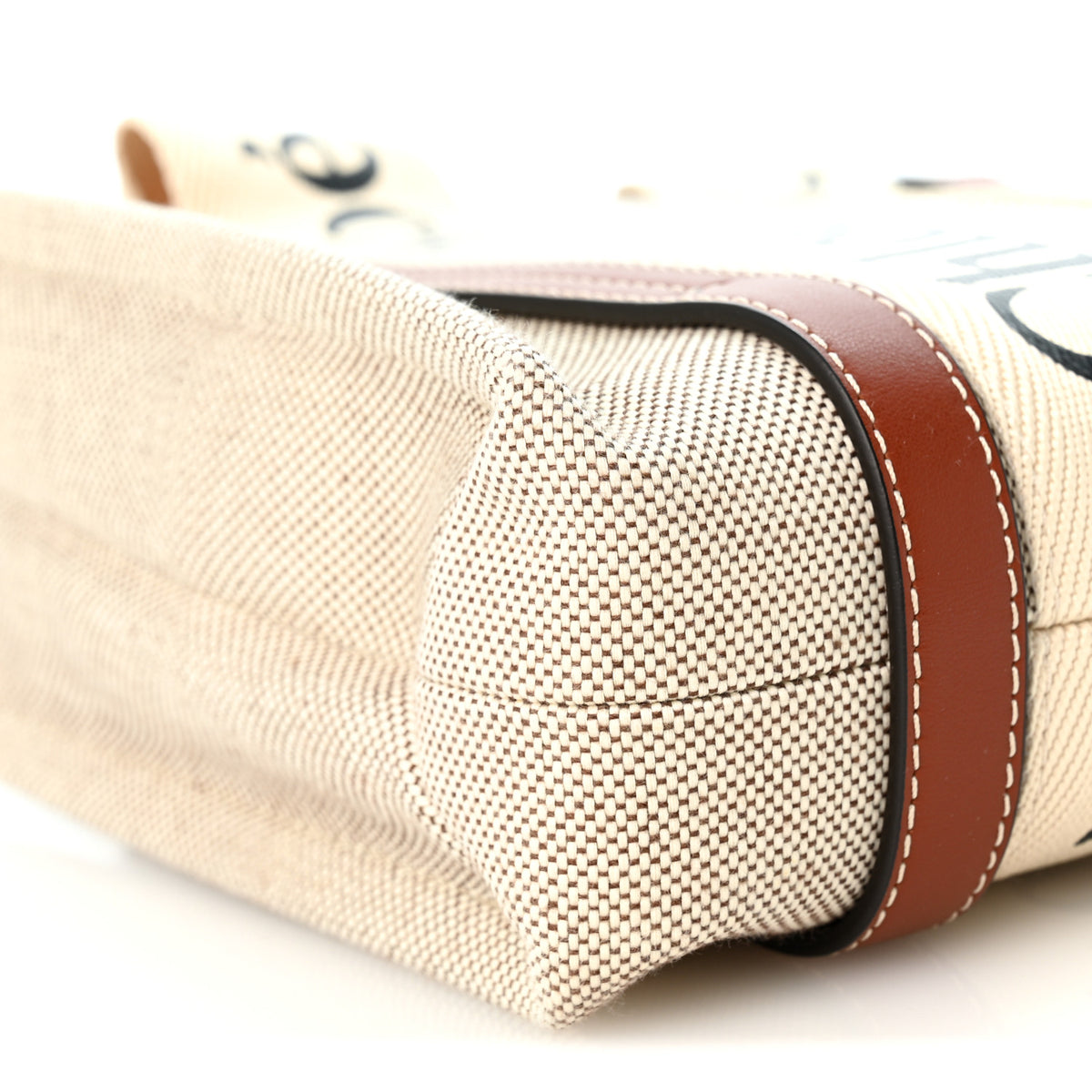 Cotton Calfskin Small Woody Ribbon Tote  White Brown