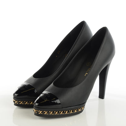 Chanel Calfskin Platform Chain Pumps 37.5 Black 3 of 9
