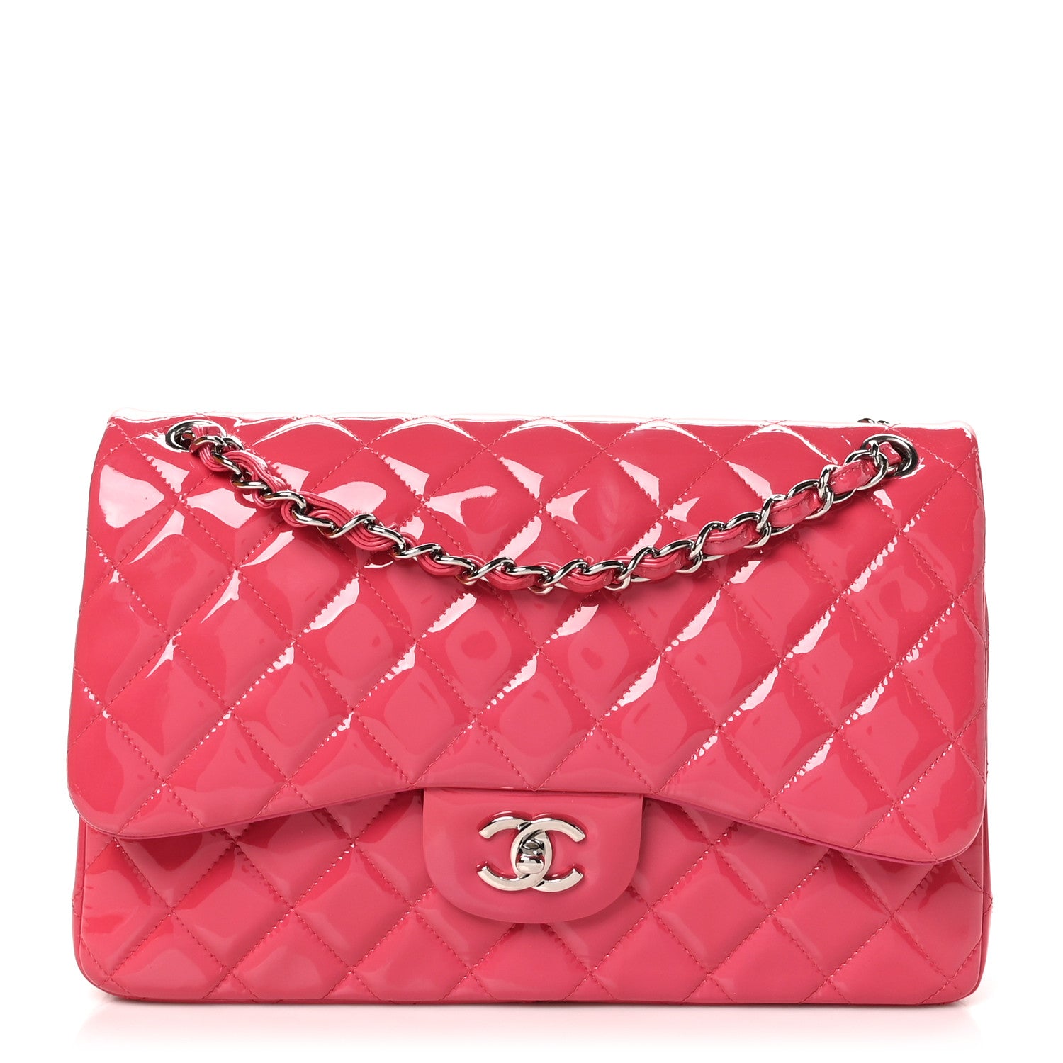 Chanel Patent Quilted Jumbo Double Flap Pink 1 of 19