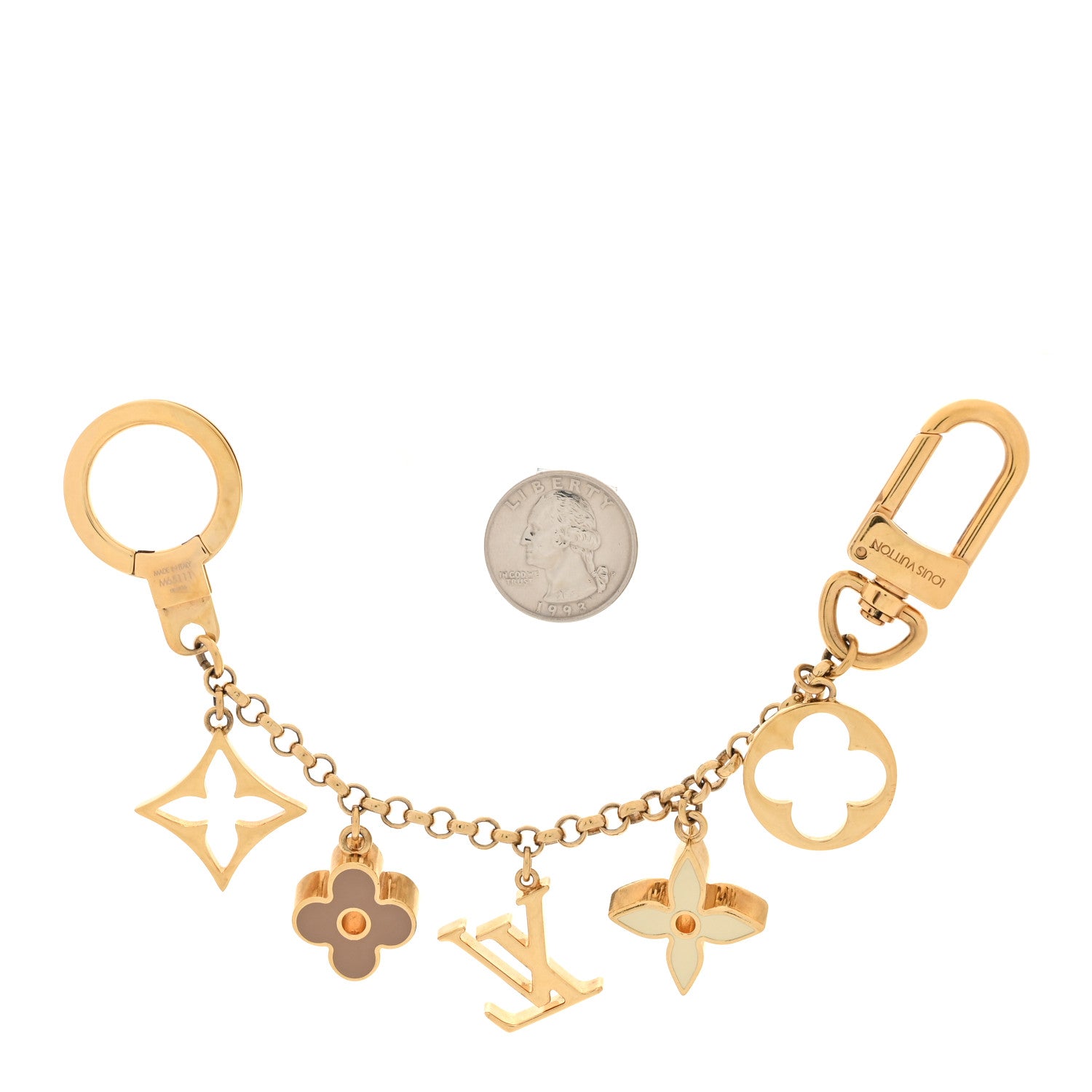 Louis Vuitton Brass Enamel Fleur De Monogram Bag Charm Chain Gold 2 of 5