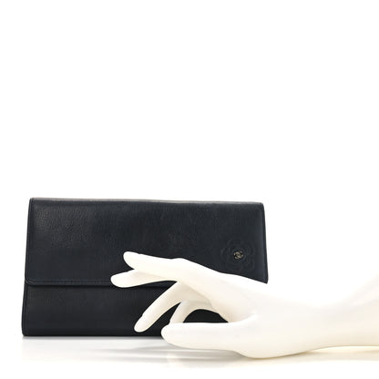 Chanel Goatskin Camellia Embossed Flap Wallet Black 2 of 6