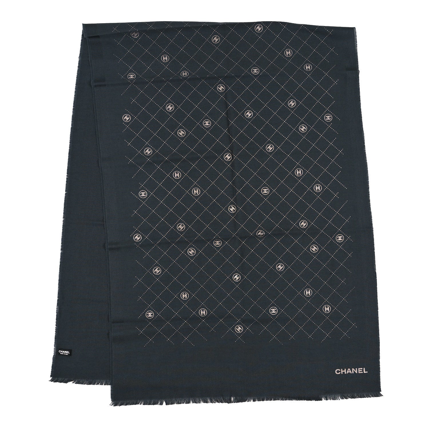 Chanel Cashmere Silk Wool CC Logo Stole Gray 2 of 3