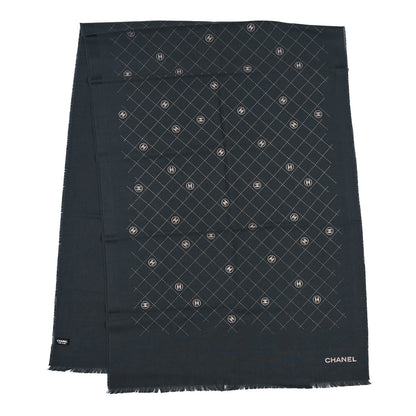 Chanel Cashmere Silk Wool CC Logo Stole Gray 2 of 3