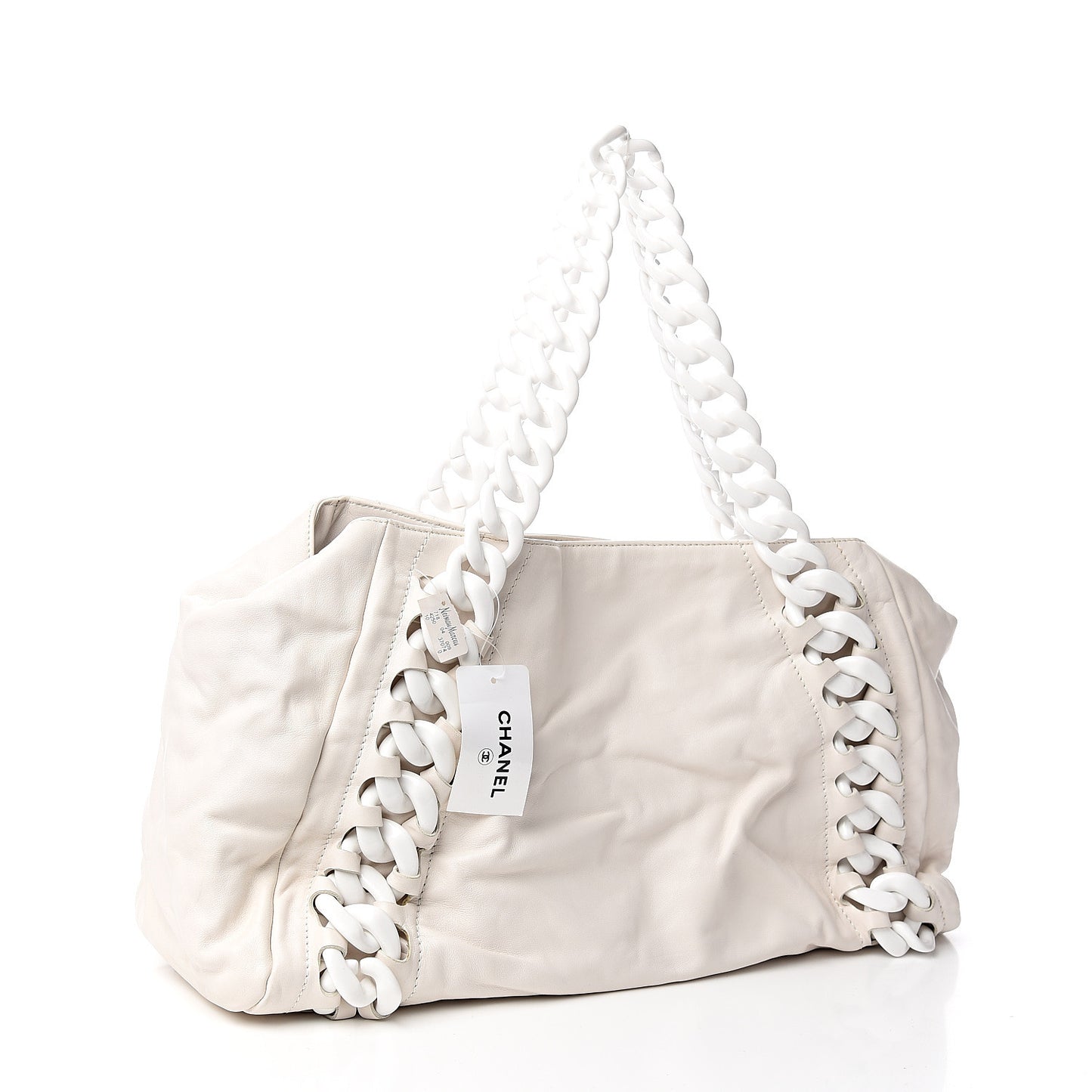 Calfskin Modern Chain Tote White