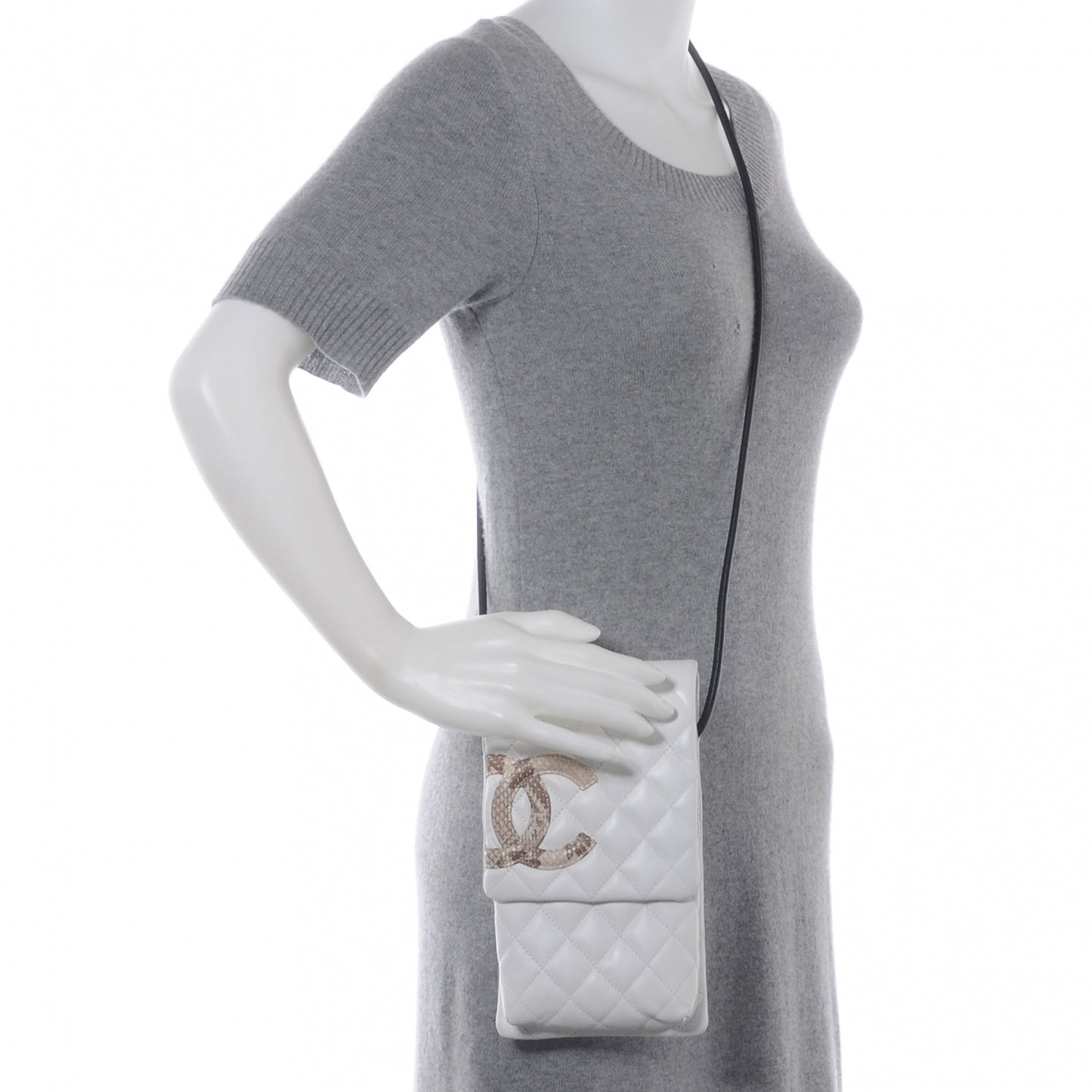Calfskin Python Quilted Cambon Shoulder Bag White