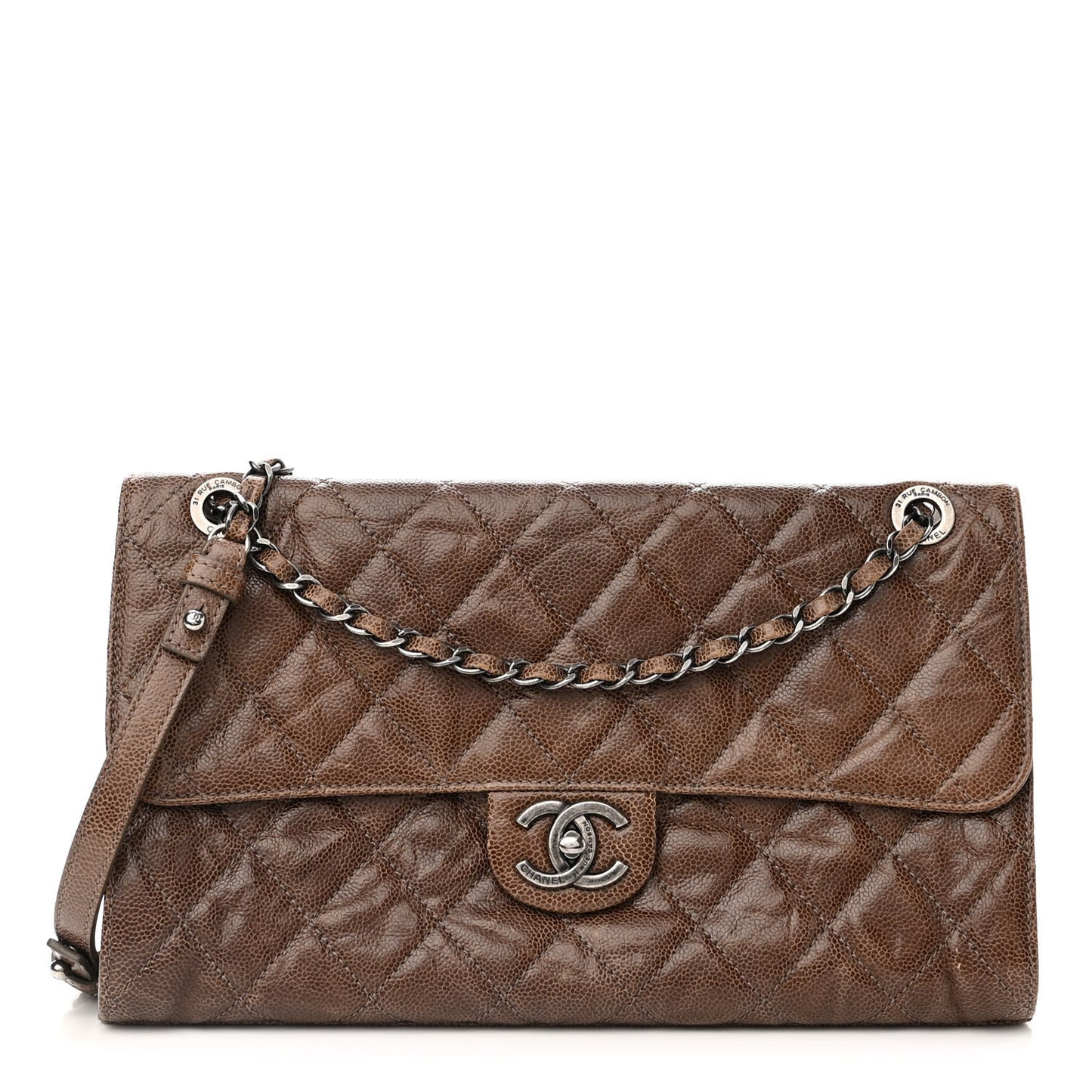 Crumpled Grained Calfskin Jumbo CC Crave Flap Brown