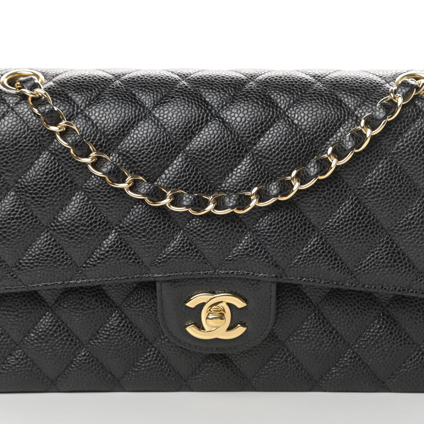 Caviar Quilted Medium Double Flap Black