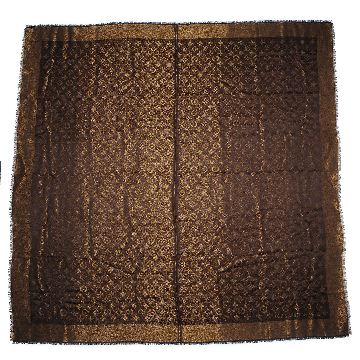 Silk Lurex Wool Monogram Shine Shawl Brown