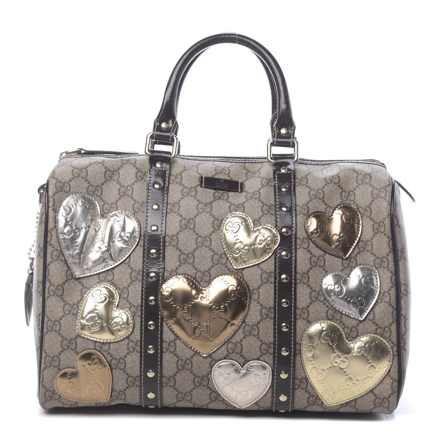 Gucci Monogram Guccissima Hearts Studded Medium Joy Boston Dark Brown 1 of 10