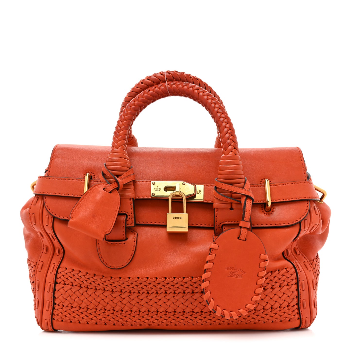 Calfskin Handmade Medium Top Handle Bag Orange