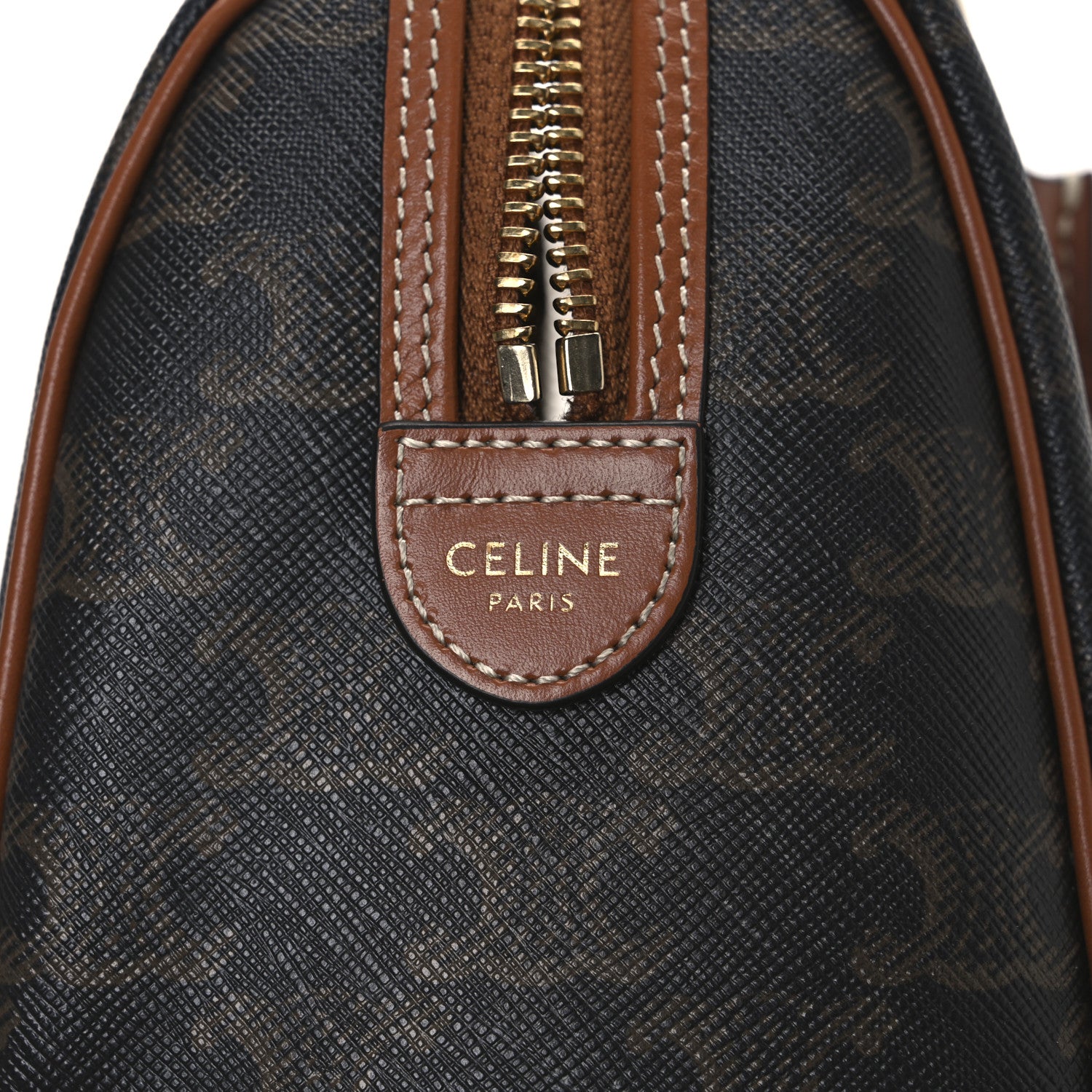 Celine Triomphe Canvas Calfskin Small Boston Bag Tan 6 of 11