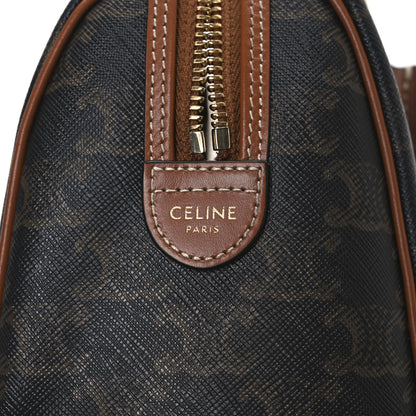 Celine Triomphe Canvas Calfskin Small Boston Bag Tan 6 of 11