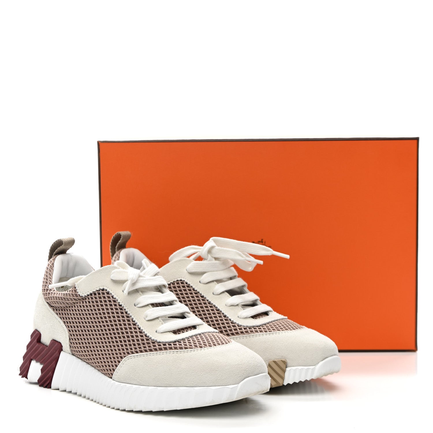 Hermes Air Mesh Suede Goatskin Bouncing Sneakers 37.5 Beige Argile White 10 of 10