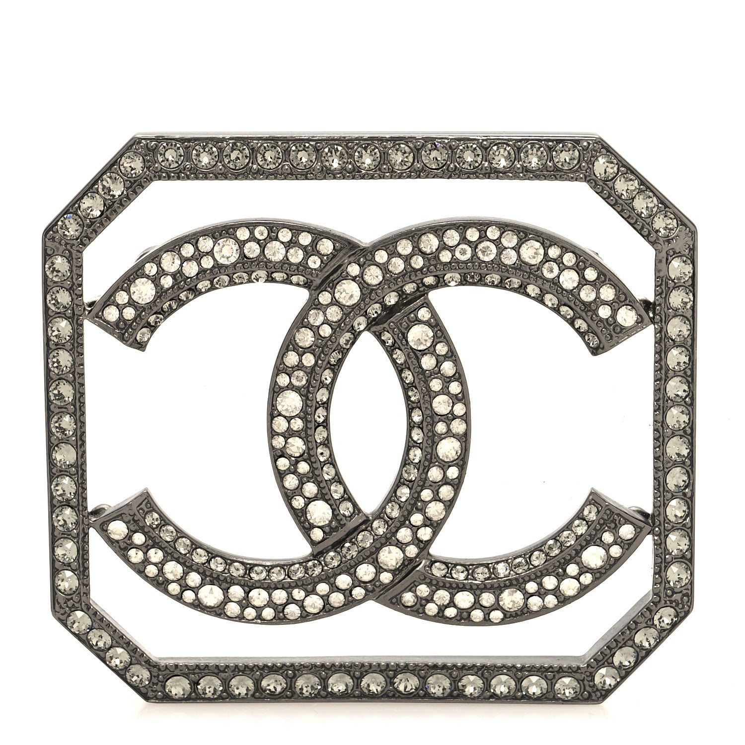 Chanel Metal Crystal CC Square Brooch Ruthenium 1 of 4